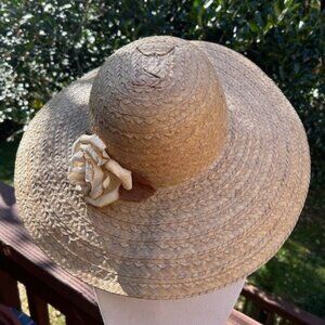LIZ CLAIBORNE Wide Brim Rosette Straw HAT